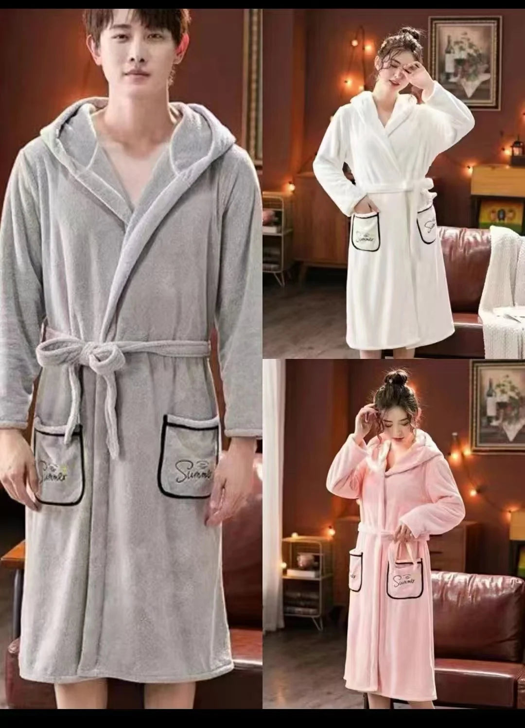 robe chambre polaire velours doux gris clair rose moderne absorbante toilette