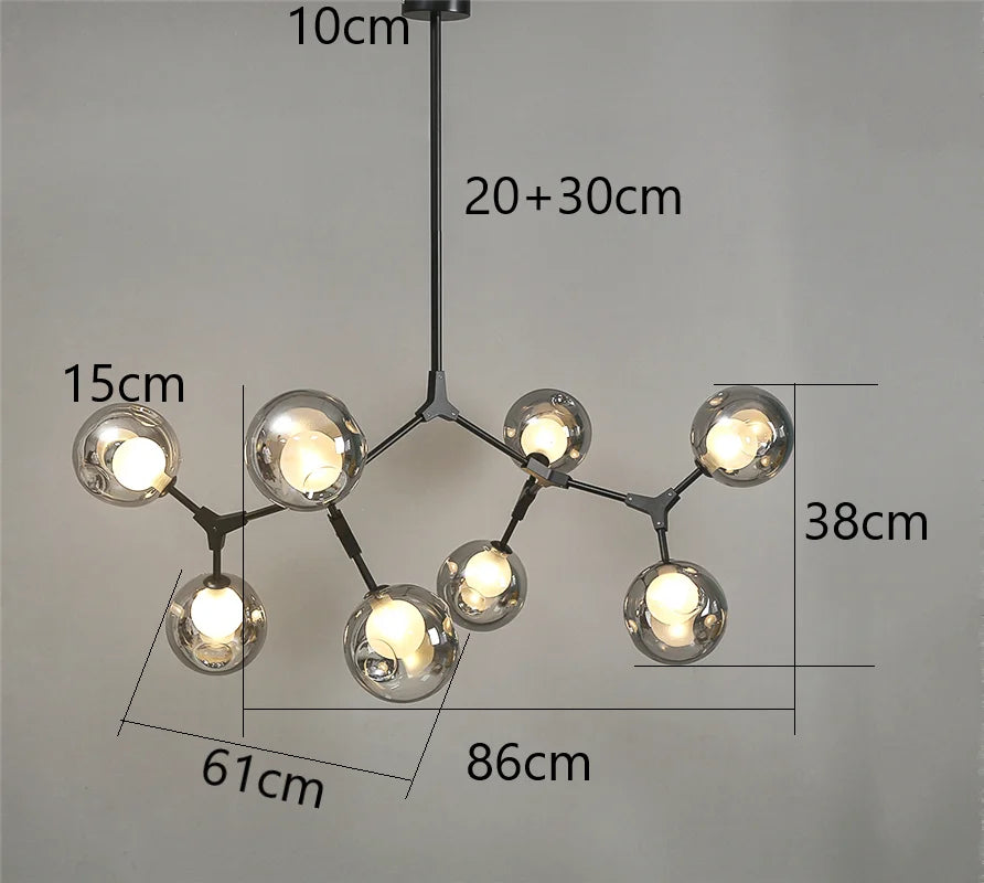 suspension lumineuse moderne scandinave noir sphères translucides ampoules led branchettes structure métallique
