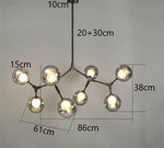 suspension lumineuse moderne scandinave noir sphères translucides ampoules led branchettes structure métallique
