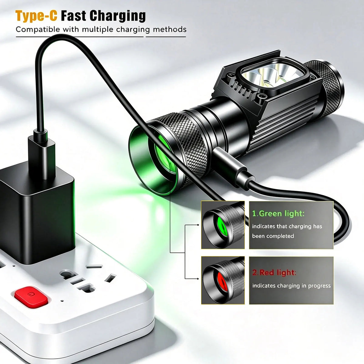 lampe frontale led rechargeable usb camping chasse batterie 18650 rouge blanche fixations différentes modes