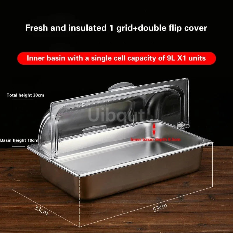 bac alimentaire acier inoxydable couvercle transparent poignée buffet cuisine moderne