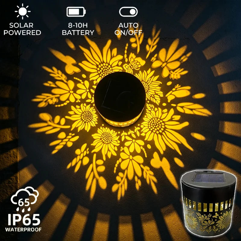 lampe solaire murale tournesol mandala noir jaune fleurs feuilles moderneextérieur jardin patio véranda