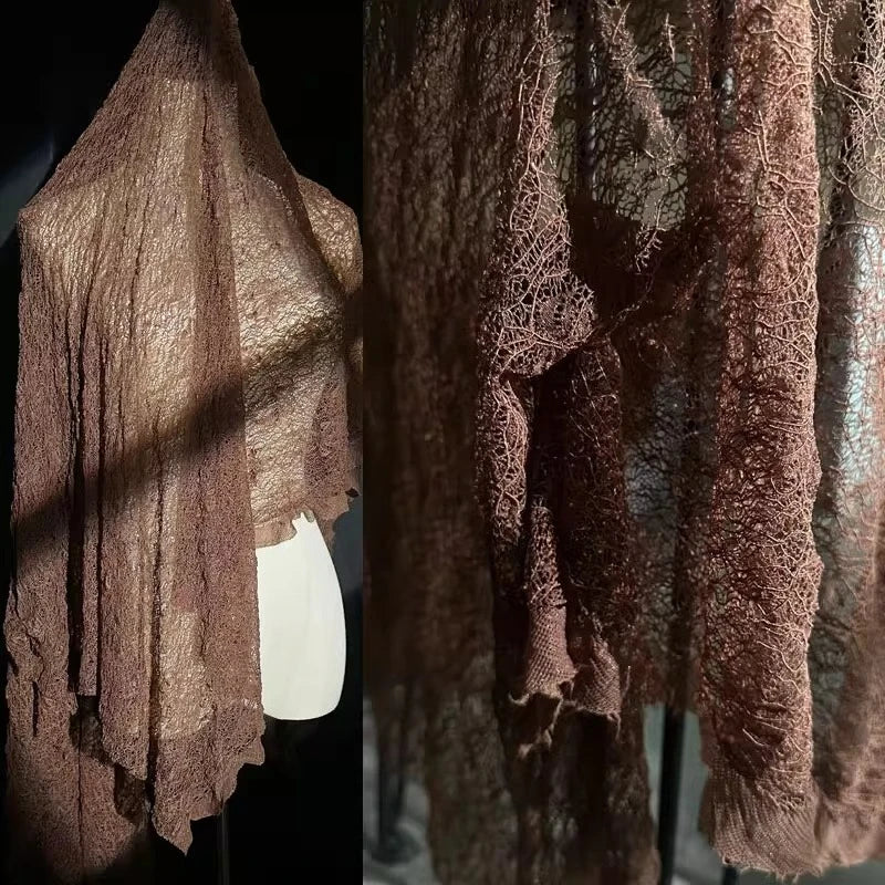 tissu dentelle marron clair bohème chic bricolage décoration artisanale soft 130cm large vintage style/plain