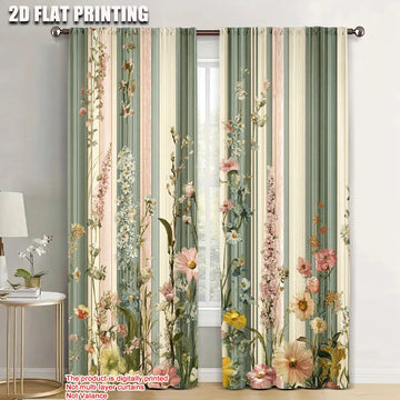 rideau pastoral fleurs colorées vert beige rose jaune blanc opacité