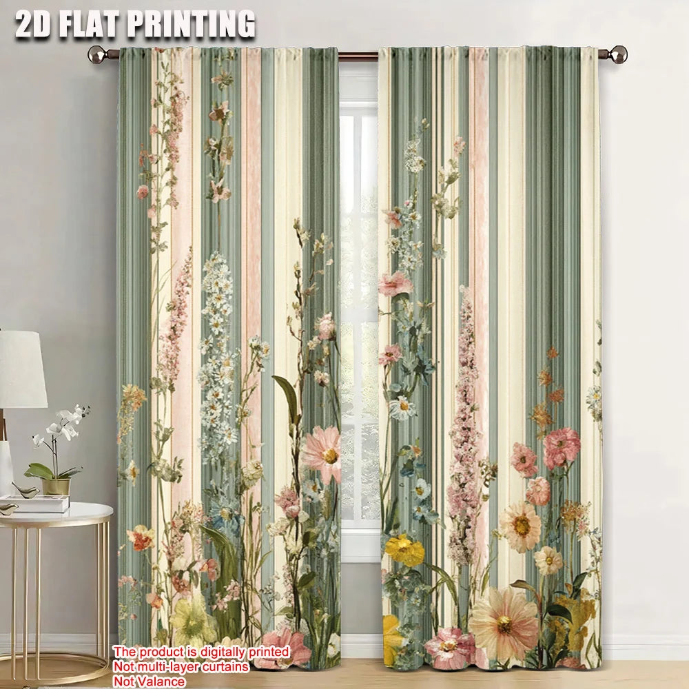 rideau pastoral fleurs colorées vert beige rose jaune blanc opacité