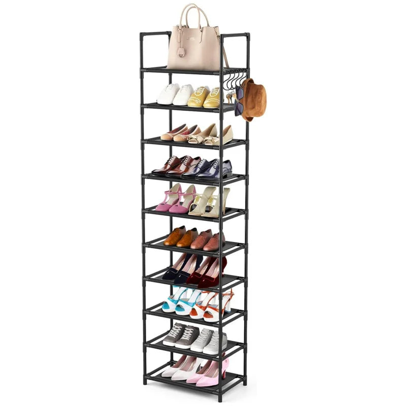 étagère chaussures modulaire noire 10 plateformes tissu crochets modernes rangement efficace