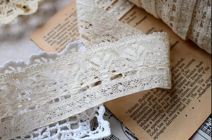ruban dentelle coton crème motifs floraux transparent vintage 5cm large romantique décoration 100 yards