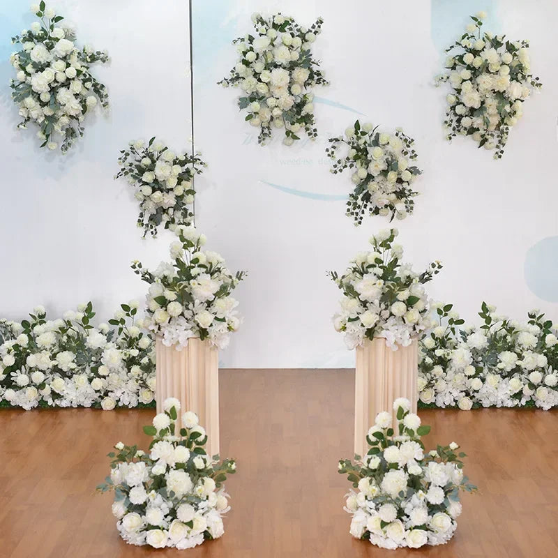 décoration murale fleurs artificielles blanc roses mariage romantique intérieur eucalyptus verte