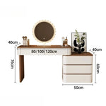 coiffeuse moderne minimaliste miroir led tabouret rangement tiroirs blanc marron foncé