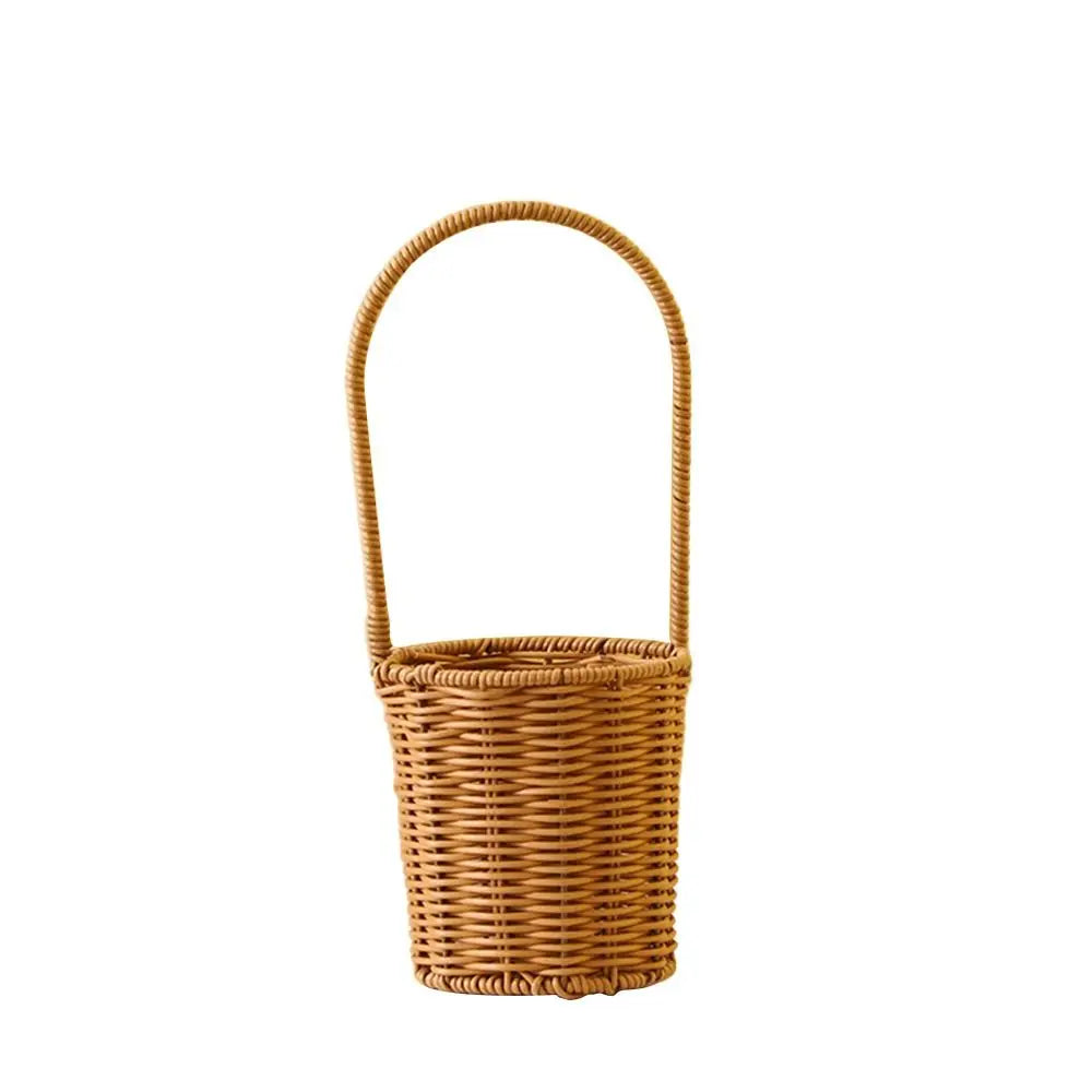 panier tressé marron clair poignée empilable utilisation multiple traditionnel