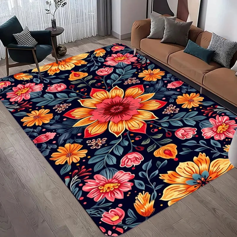 tapis moderne fleuri polypropylène polyester antidérapant couleur vives salon chambre extérieur 60x90cm