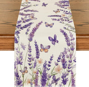 table cuisine chemin table violet motifs floraux lavande papillons champêtre aquarelle
