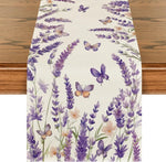 champêtre printemps floral violet lilas lin aquarelle papillons motif rustique table décoration serviettes couverts