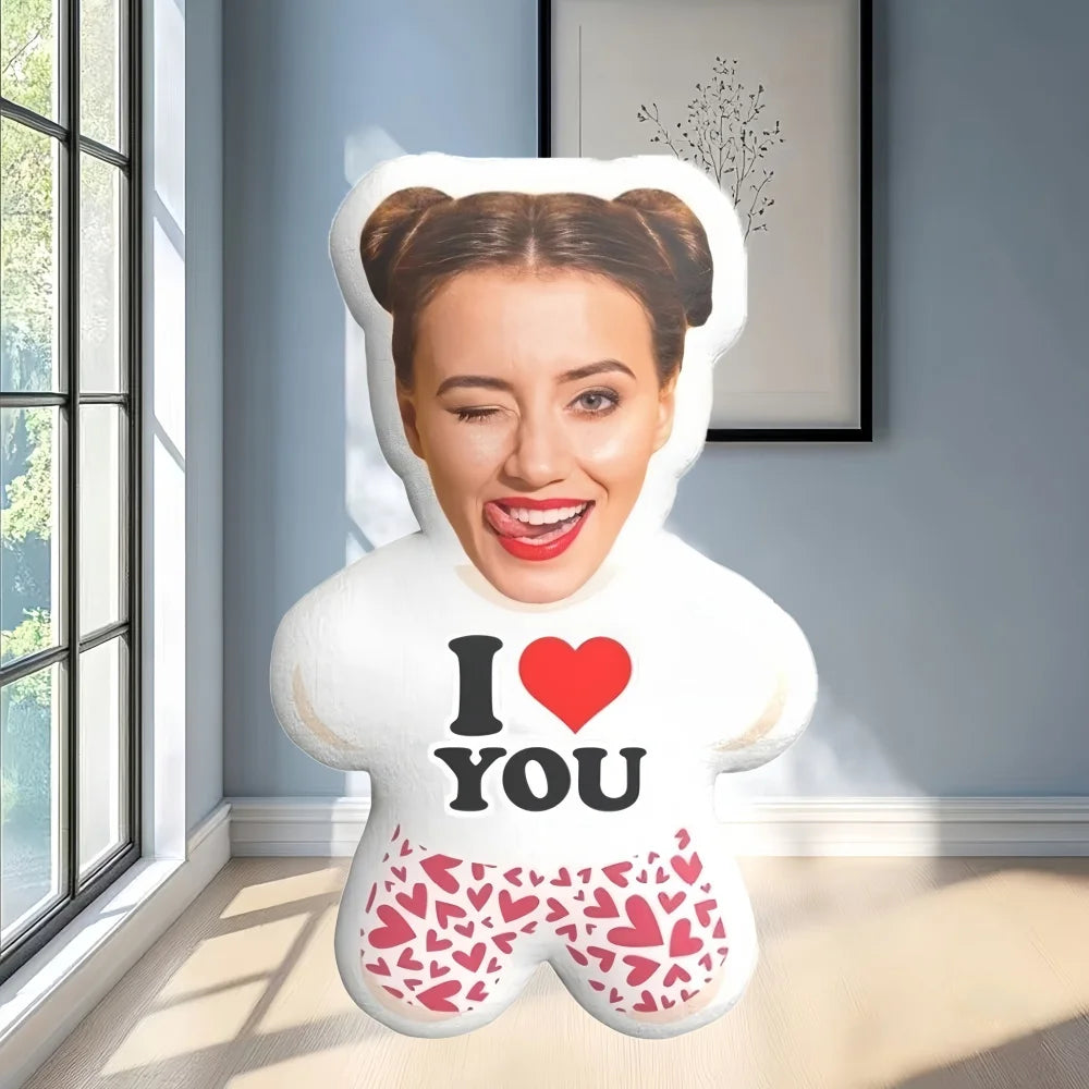 coussin personnalisé coeurs rouge visage moderne blanc noir lavable machine oblong adultes