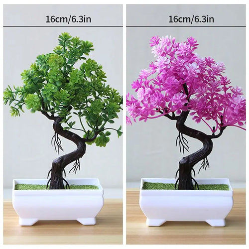 plante bonsaï artificielle plastique pot blanc décor intérieur table fleurs colorées