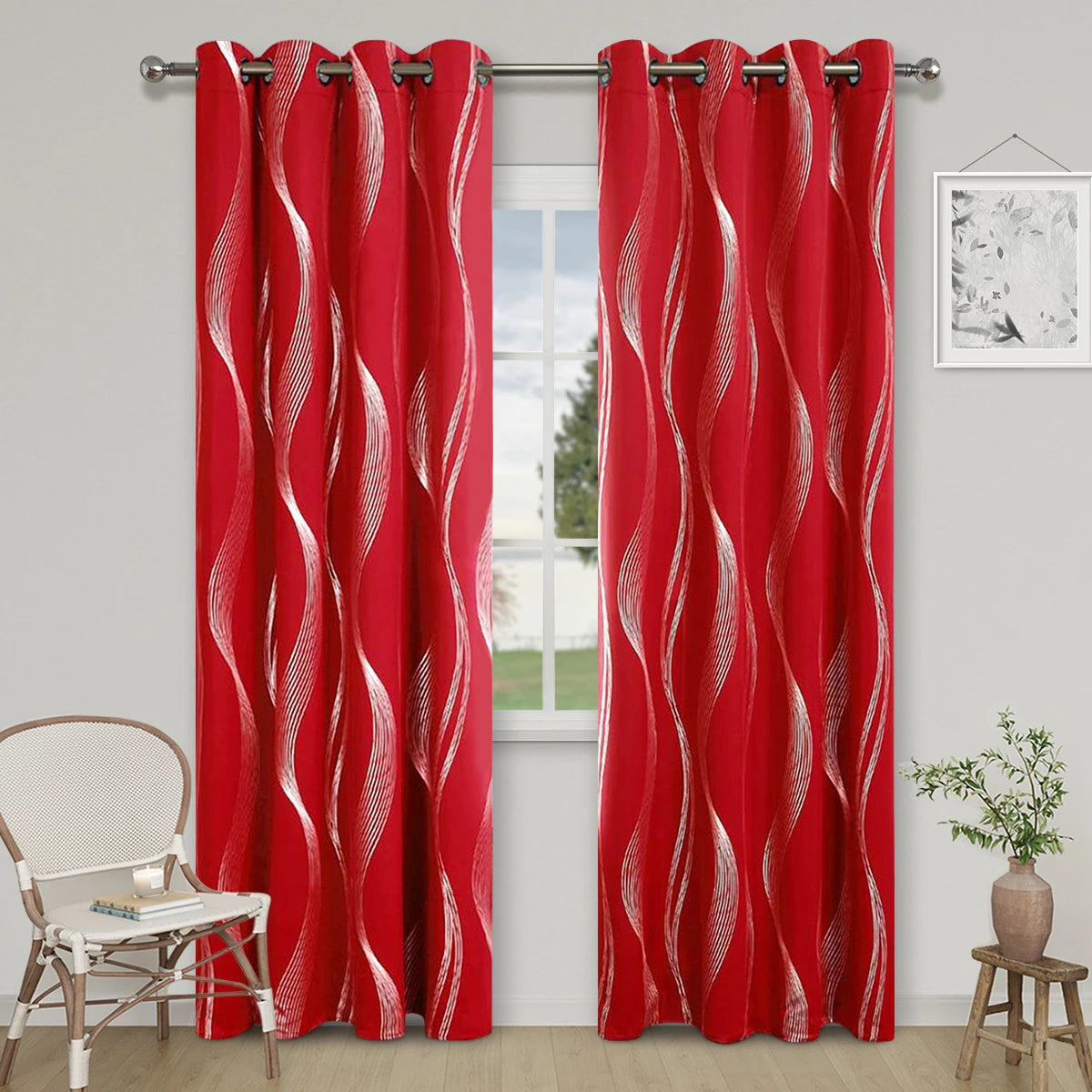 rideau moderne polyester opaque motif rayures ondulées gris blanc rose noir rouge salon chambrehôtel