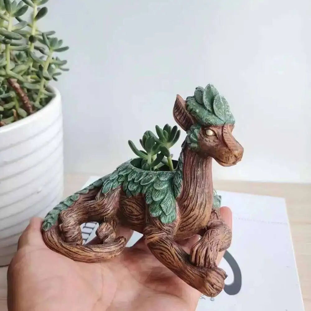 ornement jardin dragon resine vert marron clair succulentes fantaisie artistiqueextérieurintérieur