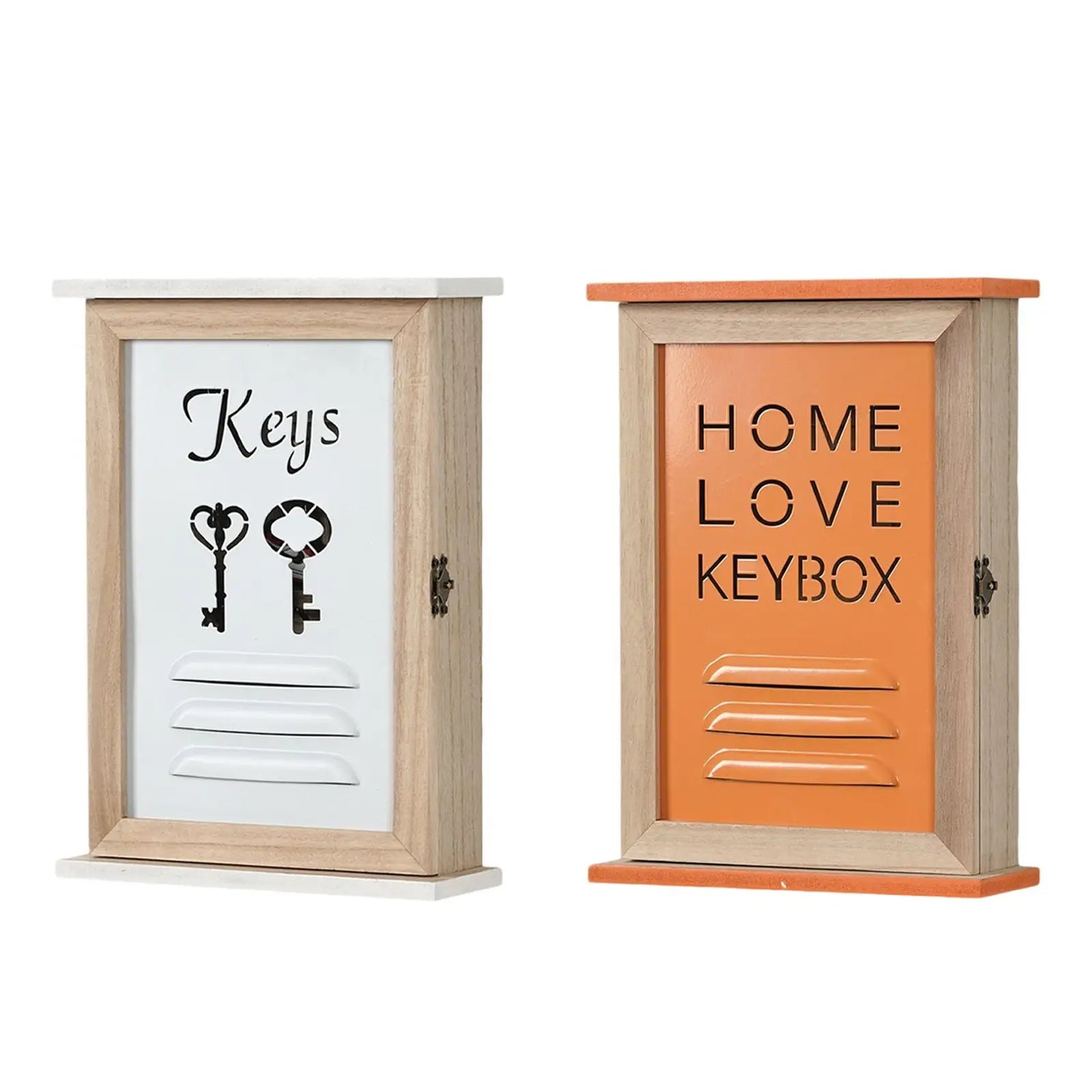 Boîte à clés murale en bois orange dans une cuisine moderne