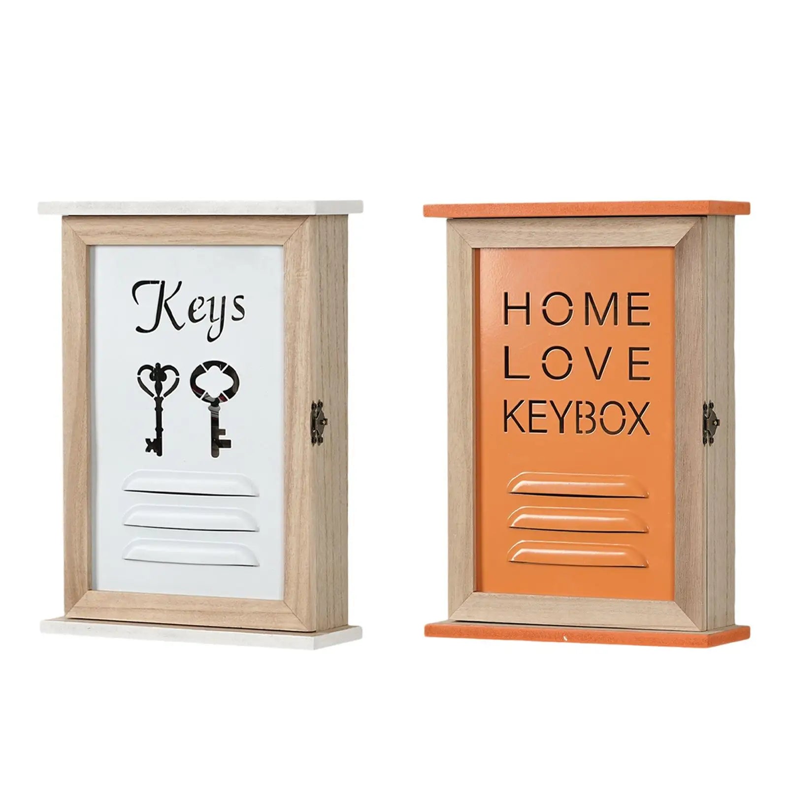 Boîte à clés murale en bois orange dans une cuisine moderne