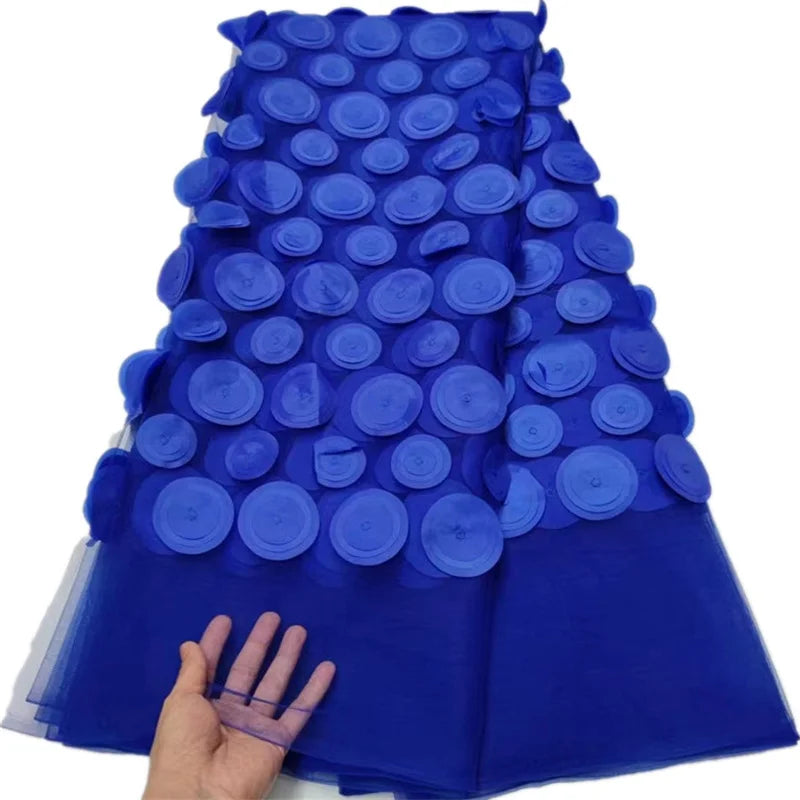 tissu polyester dentelle bleu royal rose vif élégant texturé circles relief occasion partie