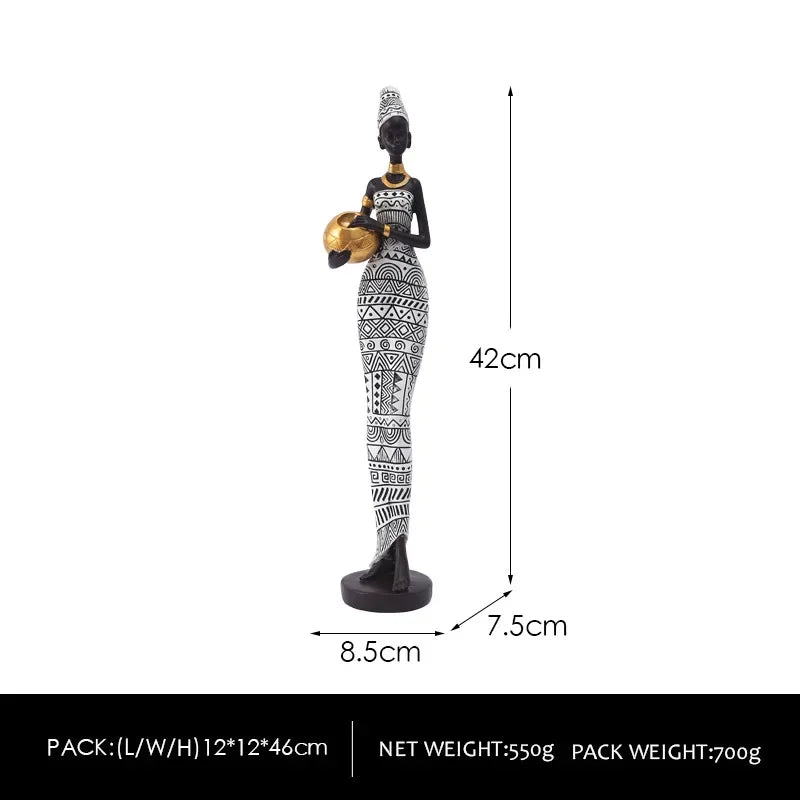 statues décoratives résine noir doré moderne ethnique motifs géométriques base plate