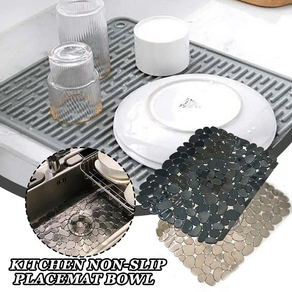 tapis cuisine antidérapant gris blanc moderne adhésif rond pierreux opaquet