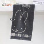 serviette coton lapin miffy dessin animé violet jaune vert gris marron pomme arbre anneaux