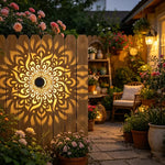 projecteur solaire extérieur mural décoration jardin éclairage nuit patio clôture allée mandala papillon motifs