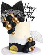 décorations gâteau doré blanc bleu moderne cercles feuilles textes anniversaire mariage baptême