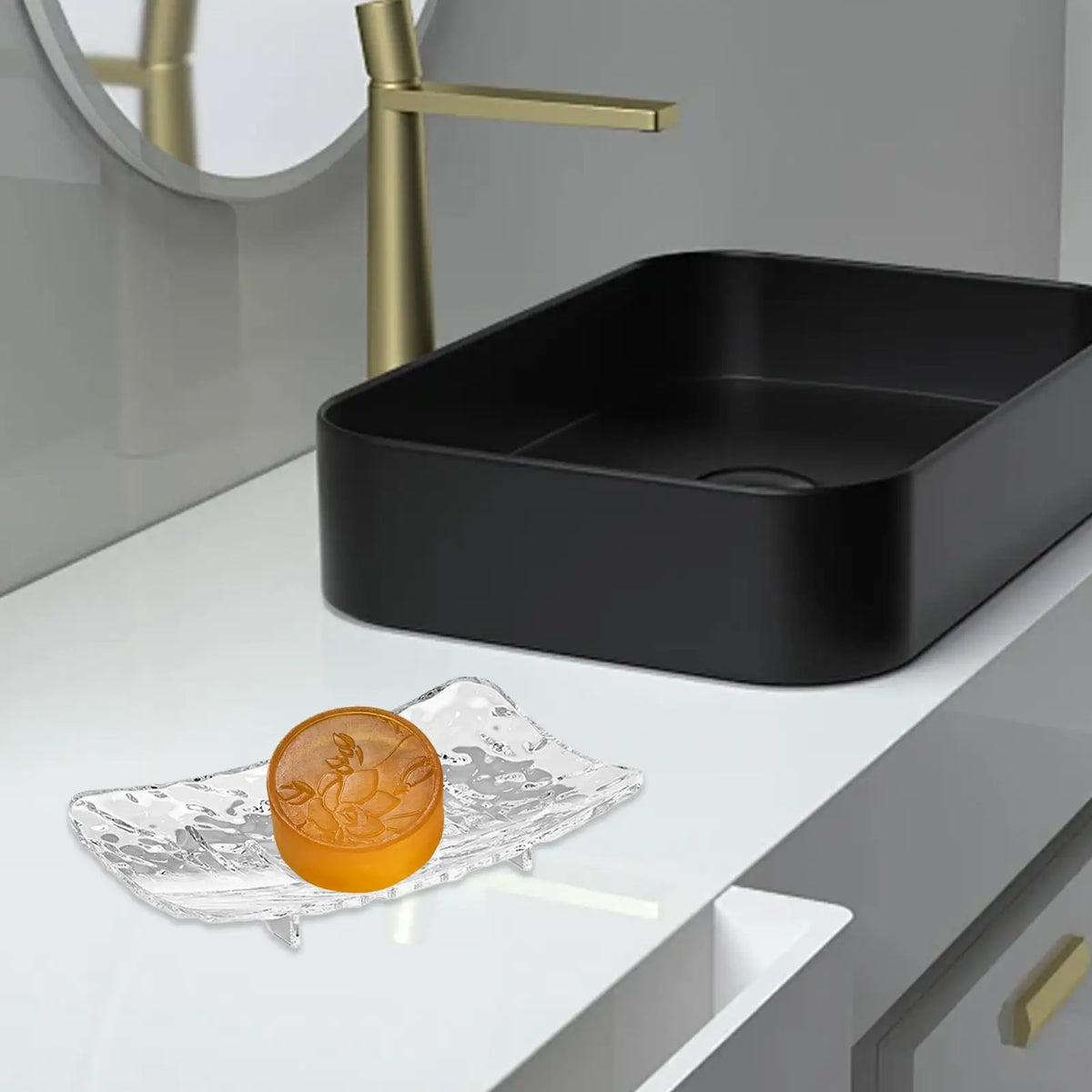 support savon noir texture rugueuse moderne antidérapant durable économie savon salle bain famille voyage