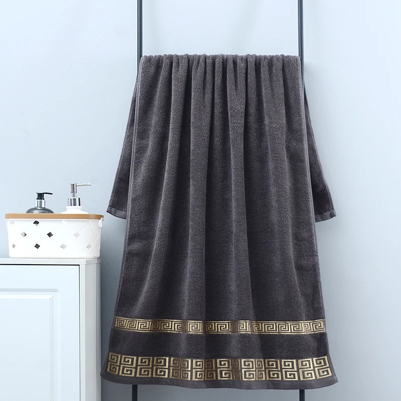 serviettes bain 100% coton brodées motif géométrique noir marron vert gris classiques