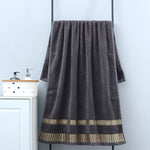 serviettes bain 100% coton brodées motif géométrique noir marron vert gris classiques