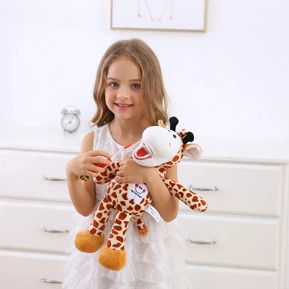 jouets peluche animaux tigre girafe lion dents brossage éducation cadeaux doux imitation dentistes