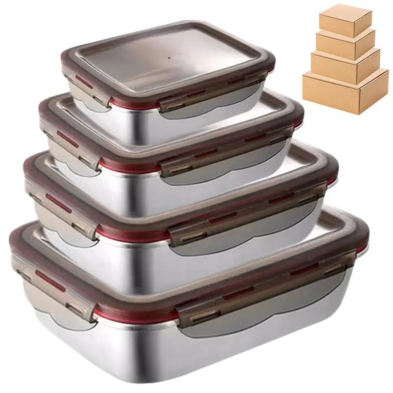 boîtes repas argentées clips rouges étanches micro ondes thermiques isolation moderne