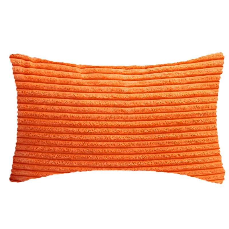 coussin velours côtelé gris orange bleu moderne rayures horizontales 30x50cm machine lavable