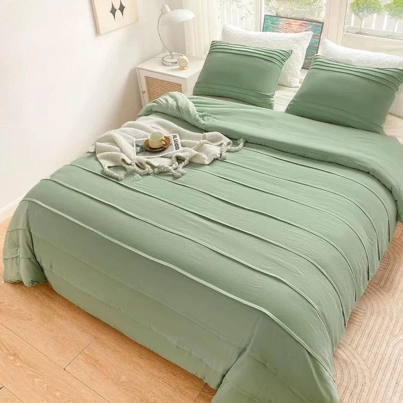 housse couette taies oreiller stripe geometrique beige vert foncé turquoise gris olive moderne chambre