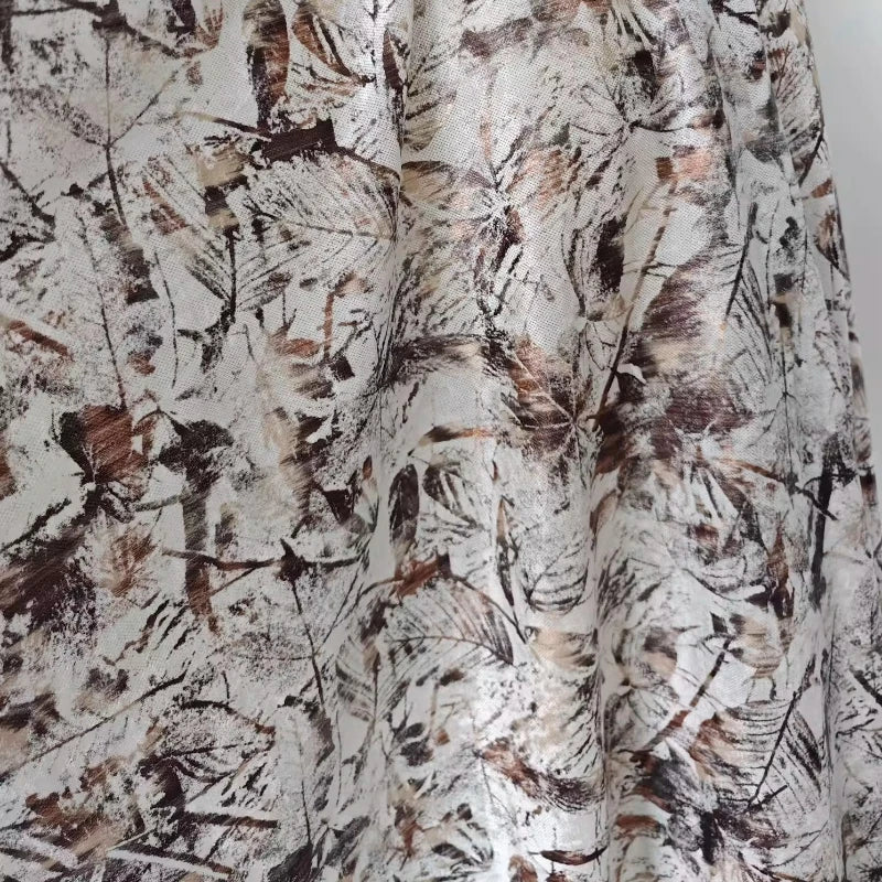 tissu imprimé naturel branches feuilles gris marron beige blanc moderne 100 polyester