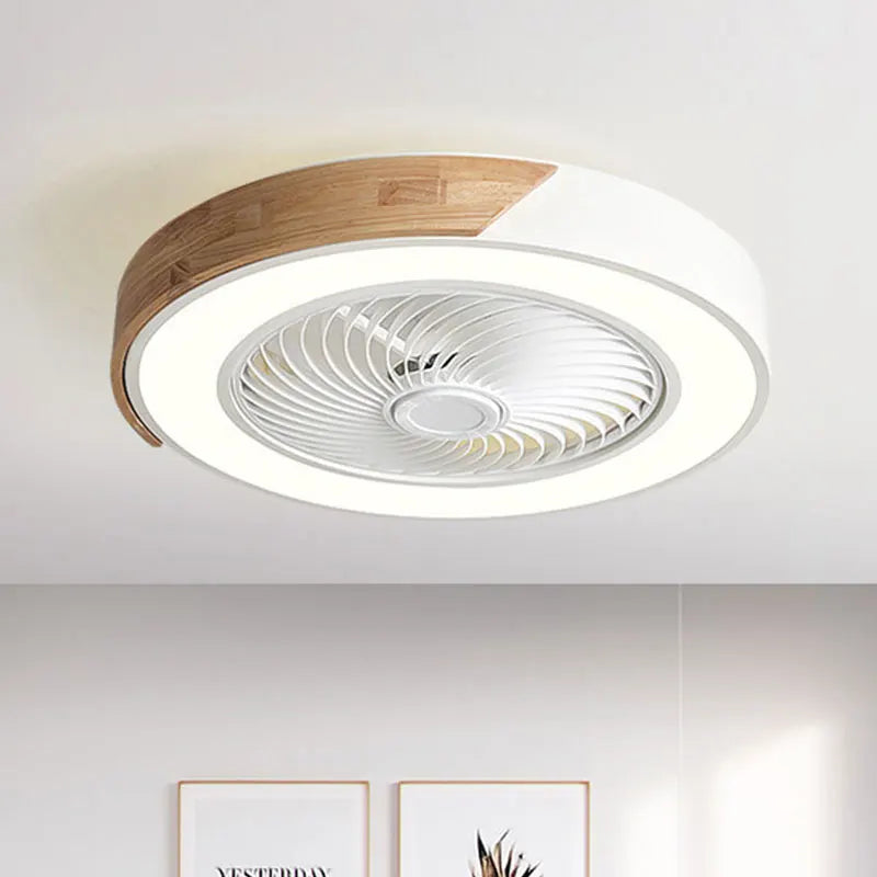 ventilateur led lampe moderne télécommande lames blanches cadre bois minimaliste chambre salon