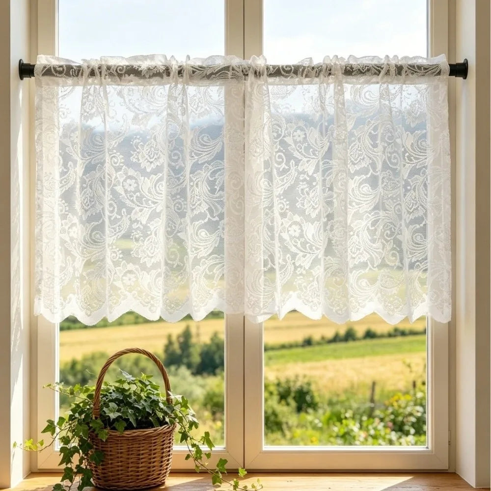 rideau dentelle beige clair classique transparent crochet 70x60cm 100x60cm chambre cuisine bureauhôtel
