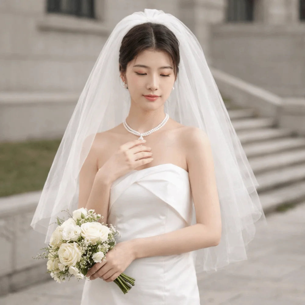 voile mariée blanc translucide classique comb métallique accessoire mariage photo femme