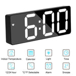 horloge numérique moderne réveil LED calendrier luminova minimalisteécran incurvé finition miroir