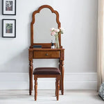 maquillage classique miroir intégré tabouret cuir bois chêne marronclair multifonctionnel chambre