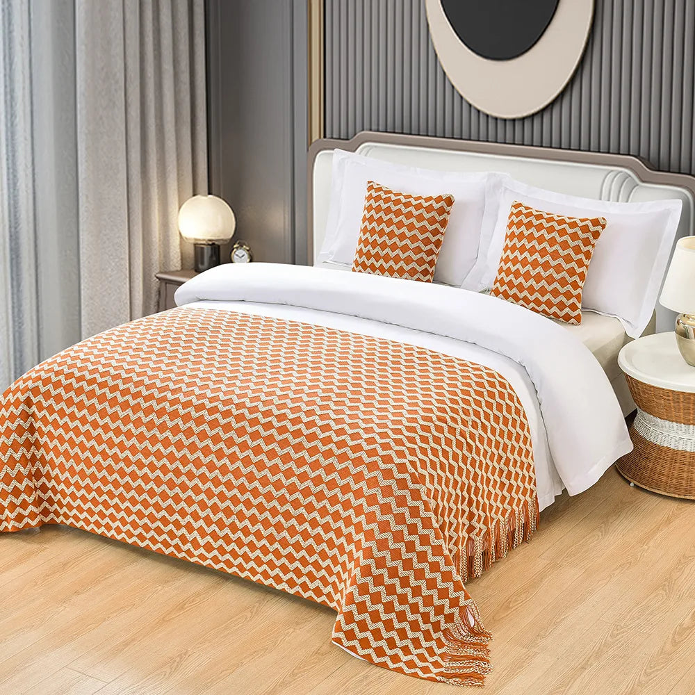 couverture moderne acrylique motif géométrique orange blanc anti boulochage voyage pique nique maison qualité