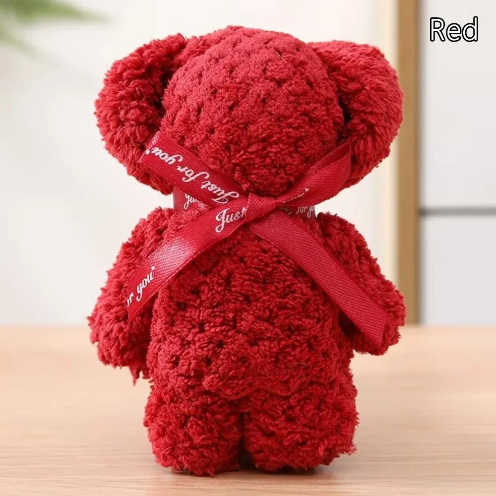 serviette ours peluche fourrure douce marron rouge blanc rose bleu clair beige jaune clair