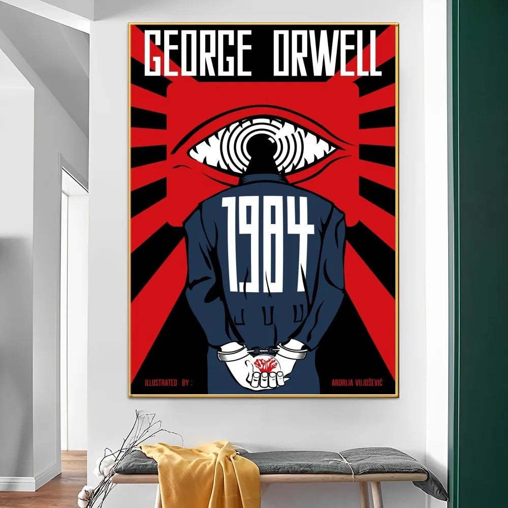 affiches pop art révolutionnaires géorges orwell 1984 graphiques abstrait oeil stylisé rouge noir beige