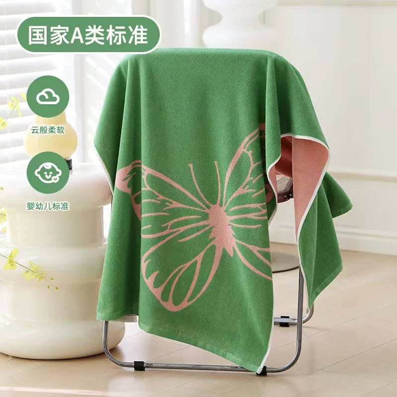 serviette bain coton jaune vert papillons fleurs moderne absorbante douce grandes dimensions