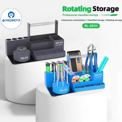 Boîte de rangement d'outils rotative 360° bleue avec cloisons multiples