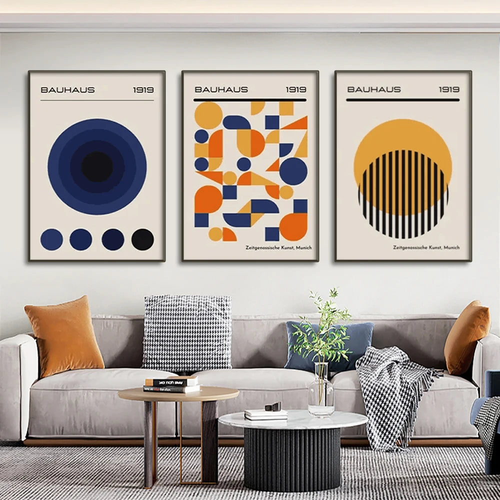 affiches art abstrait géométrique moderne beige orange noir bleu sans cadre toile rectangle vertical