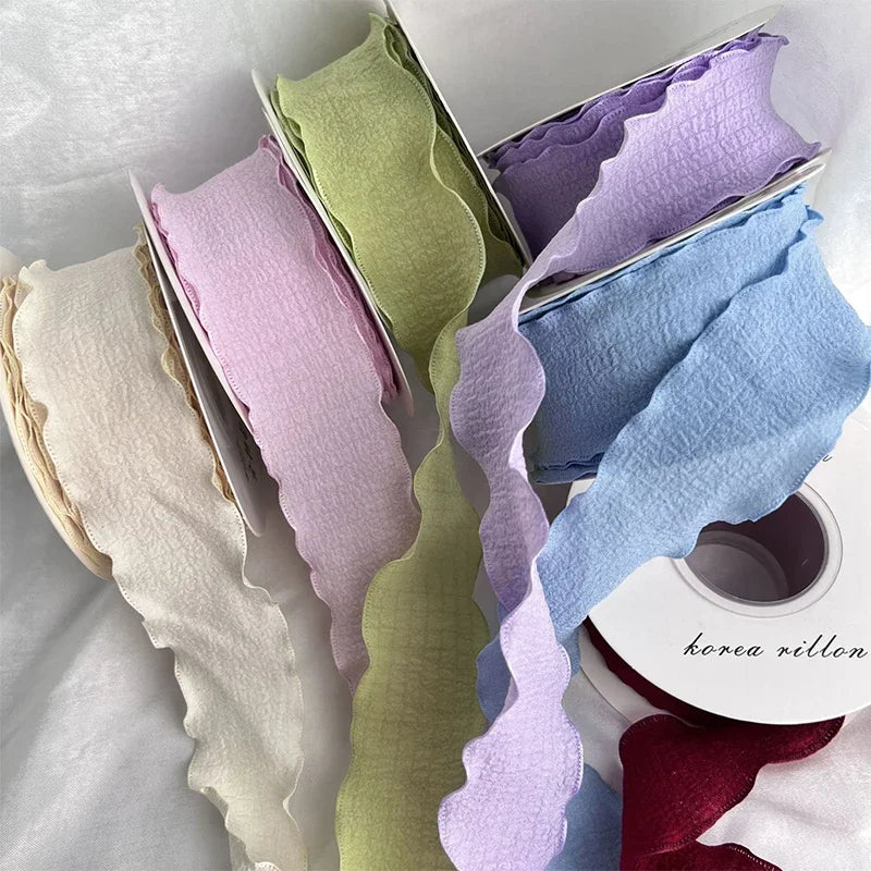 rubans polyester couleur unie moderne blanc rose vert violet rouge rayures ondulées emballage décoration