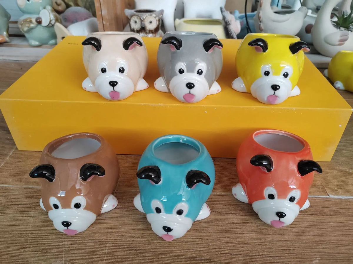 cache pots animaux mignons porc chien renard hérisson bleu rose gris orange blanc opacité